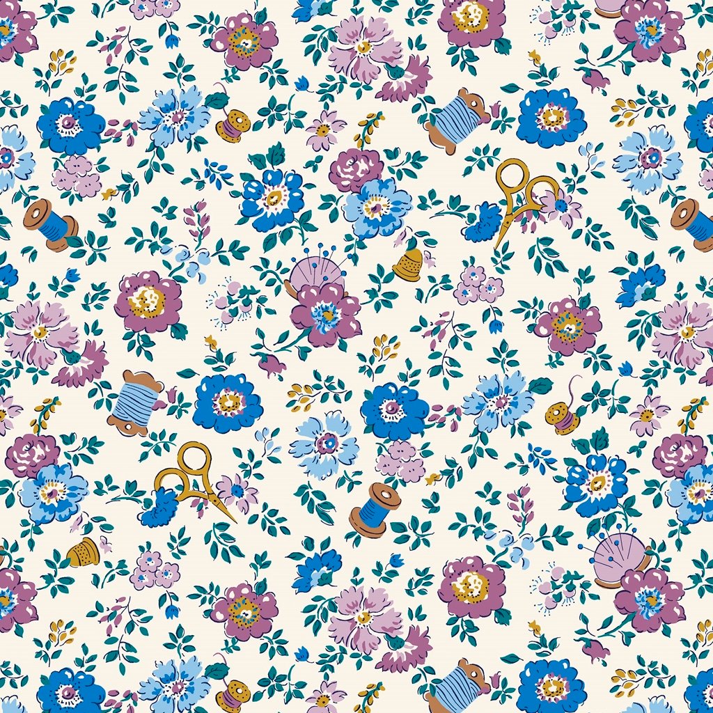 Liberty Tudor Celebration - Haberdashery Floral - Blue image 0