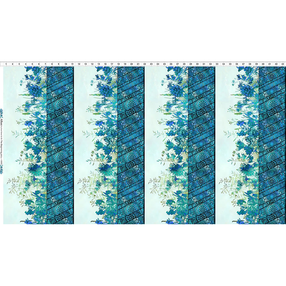 Allure by Jason Yenter - Blue Floral Border Garden Stripe