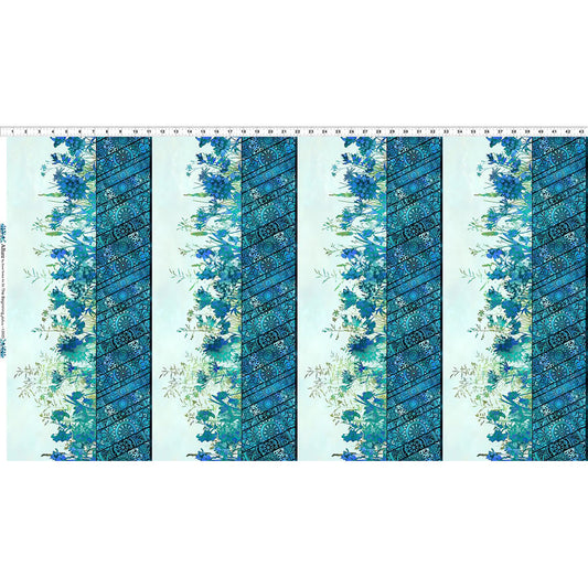 Allure by Jason Yenter - Blue Floral Border Garden Stripe