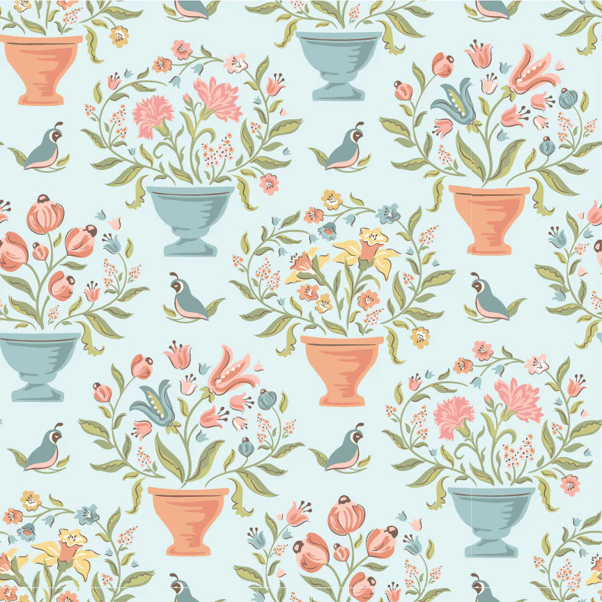 Wildwood Dwellings by Poppie Cotton - Flower Pots Light Teal image 0