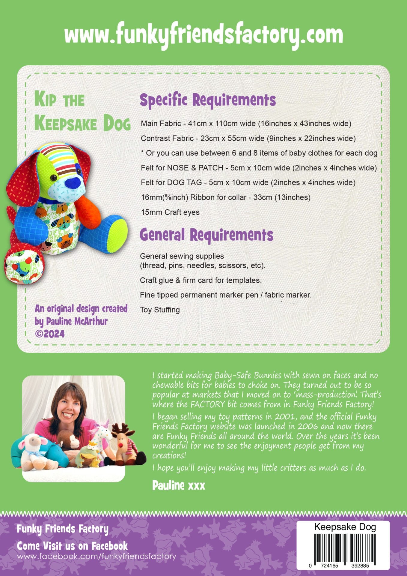 **NEW** Kip the KEEPSAKE DOG - Funky Friends Factory Pattern image 1