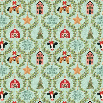 Prairie Christmas by Poppie Cotton - Country Ornaments Teal image 0
