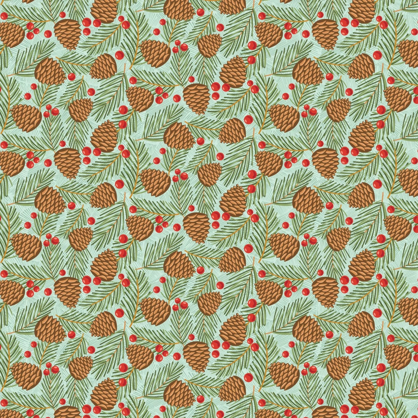 Prairie Christmas by Poppie Cotton - Traditional Pine Cones Teal image 0