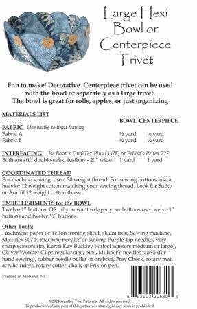 Aunties Two Large Hexi Bowl or Centrepiece Trivet Pattern image 1