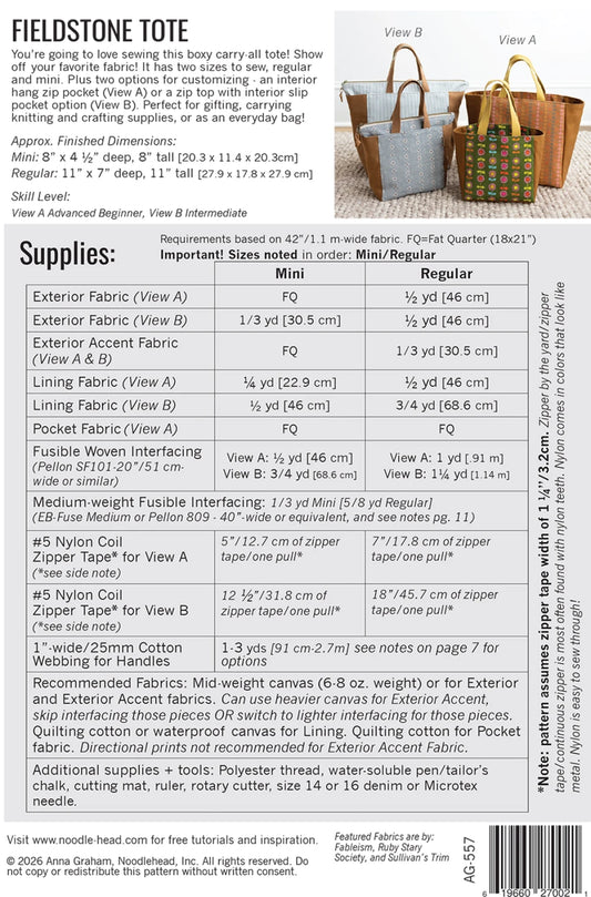 Fieldstone Tote Pattern by Noodlehead