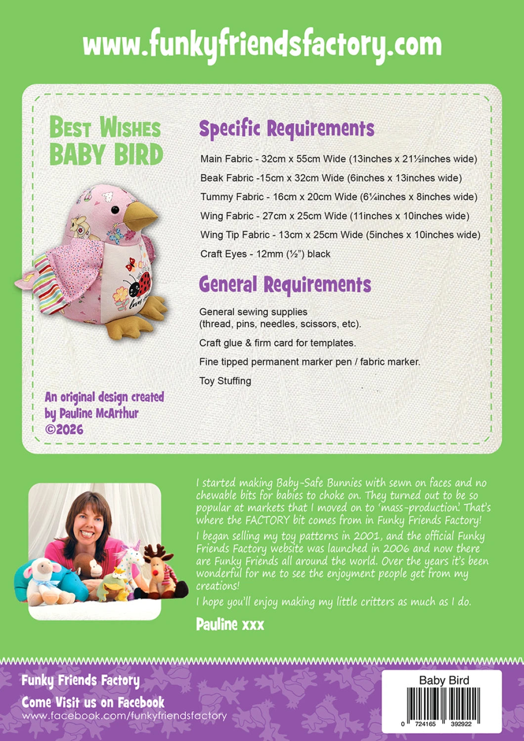 Best Wishes Baby Bird - Funky Friends Factory Pattern