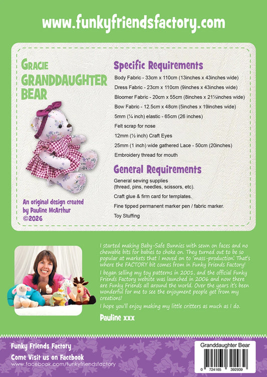 Gracie GRANDDAUGHTER Bear - Funky Friends Factory Pattern