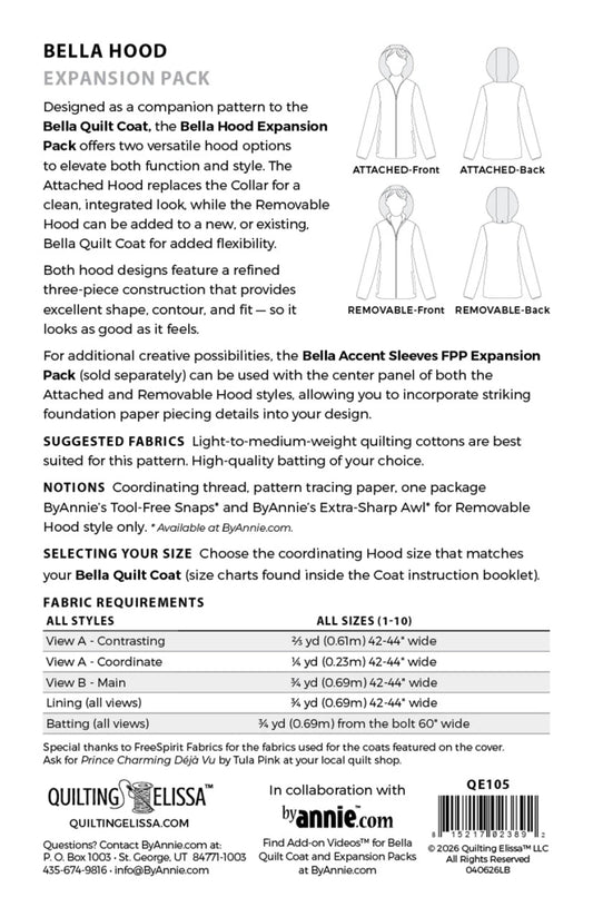 Bella Hood Expansion Pack (for Bella Quilted Coat) - ByAnnie Pattern By Quilting Elissa