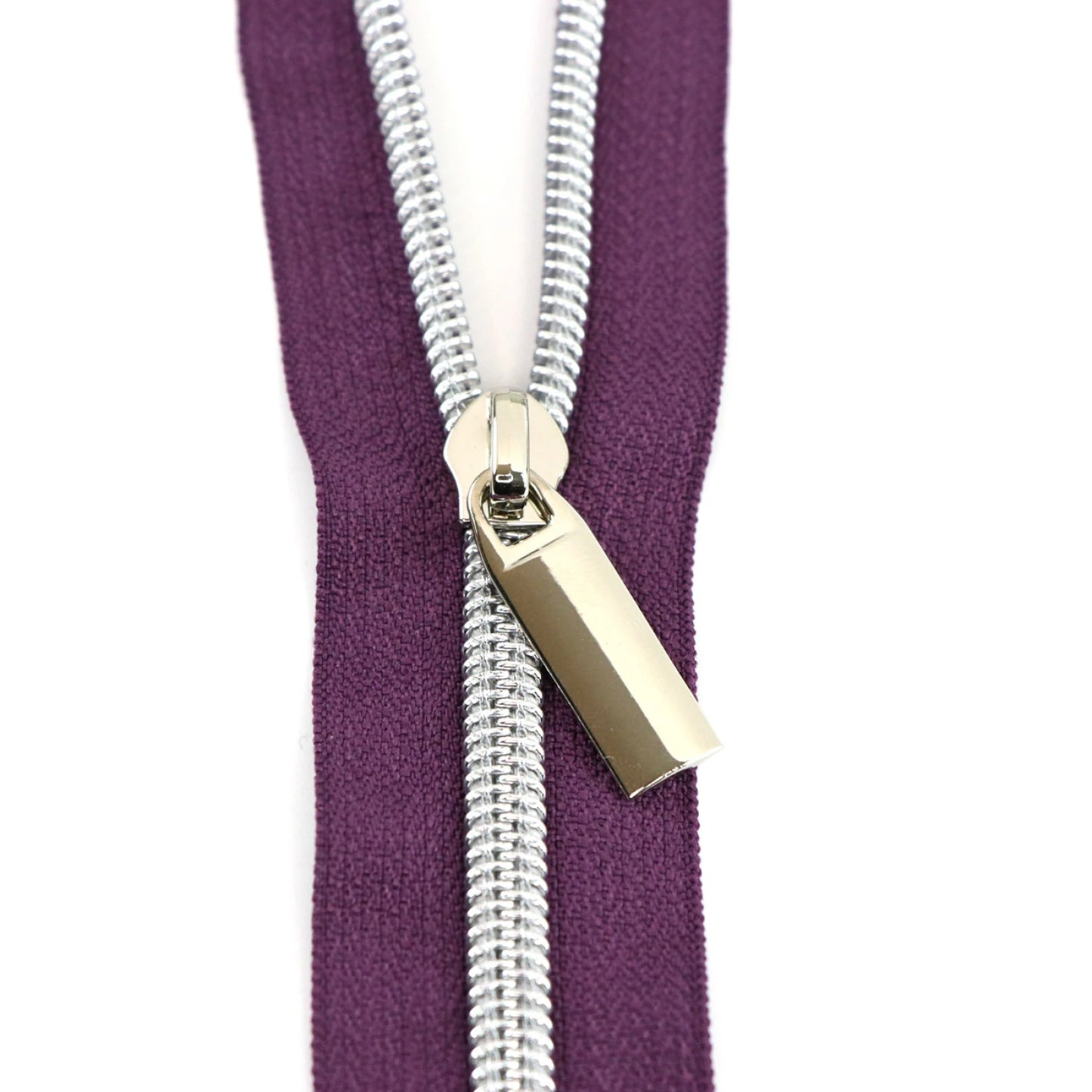 Purple #5 Nylon Nickel Coil Zippers: 3 Yards with 9 Pulls by Sallie Tomato