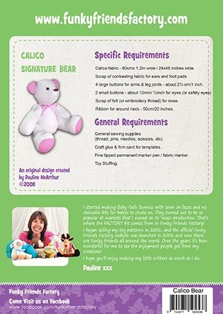 Signature Bear, Calico Teddy Bear- Funky Friends Factory Pattern image 1