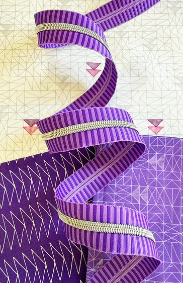 Sassafras Lane Zipper Wide Purple Stripe Zipper Tape with Nickel Teeth