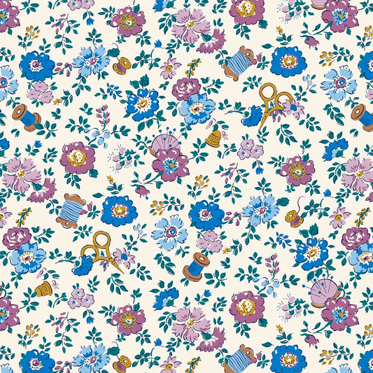 Liberty Tudor Celebration - Haberdashery Floral - Blue image 0
