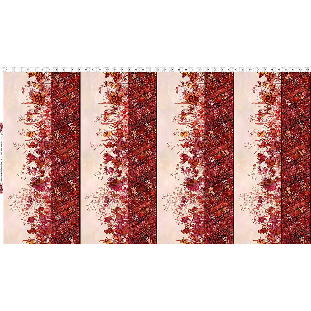Allure by Jason Yenter - Red Floral Border Garden Stripe