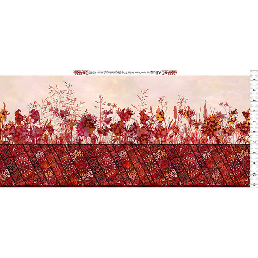 Allure by Jason Yenter - Red Floral Border Garden Stripe