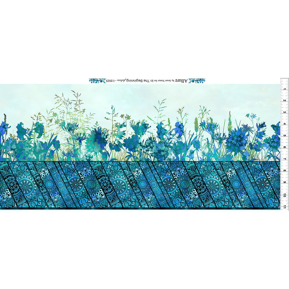 Allure by Jason Yenter - Blue Floral Border Garden Stripe