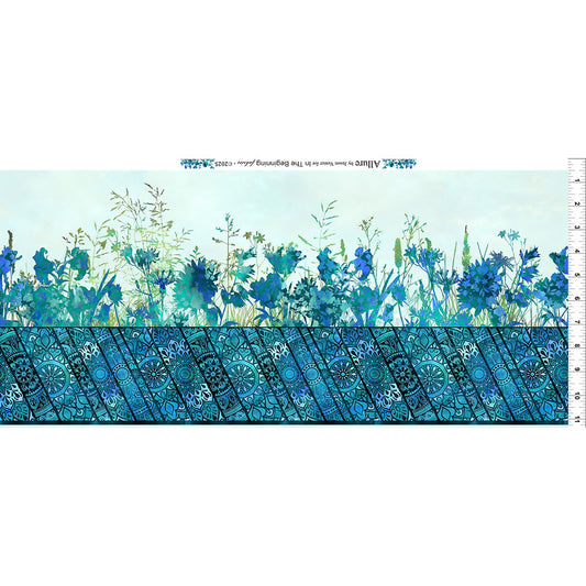 Allure by Jason Yenter - Blue Floral Border Garden Stripe