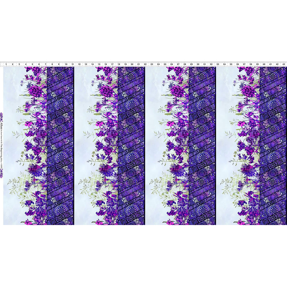 Allure by Jason Yenter - Purple Floral Border Garden Stripe