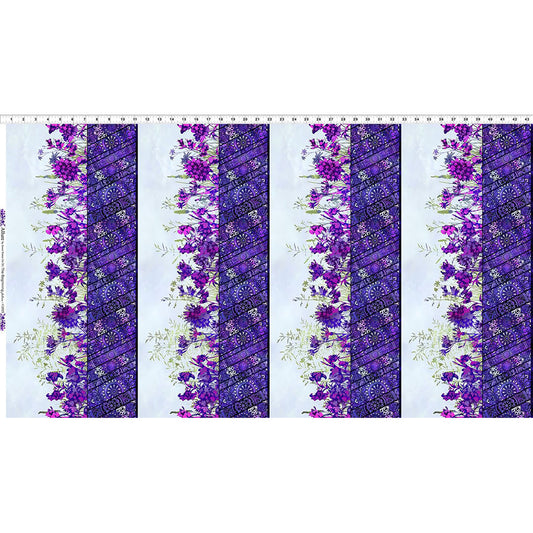 Allure by Jason Yenter - Purple Floral Border Garden Stripe