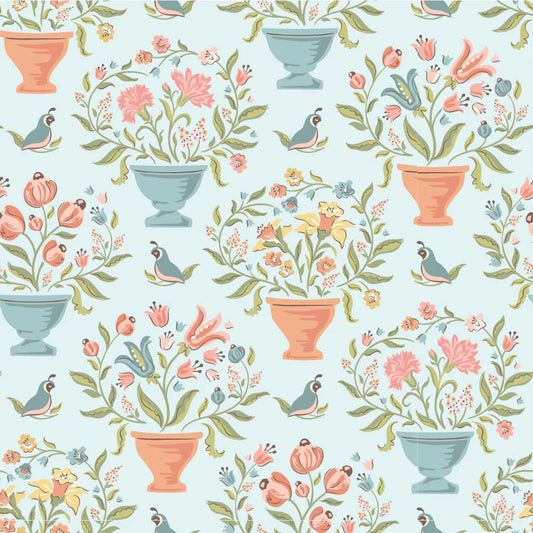 Wildwood Dwellings by Poppie Cotton - Flower Pots Light Teal image 0