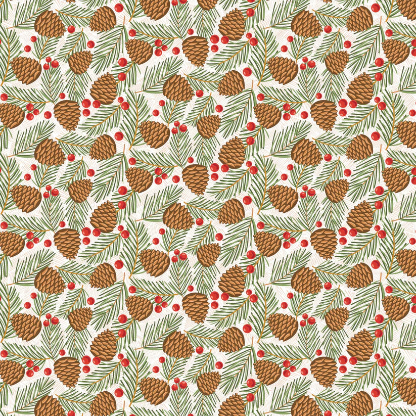 Prairie Christmas by Poppie Cotton - Traditional Pine Cones White image 0