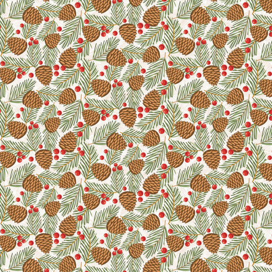 Prairie Christmas by Poppie Cotton - Traditional Pine Cones White image 0