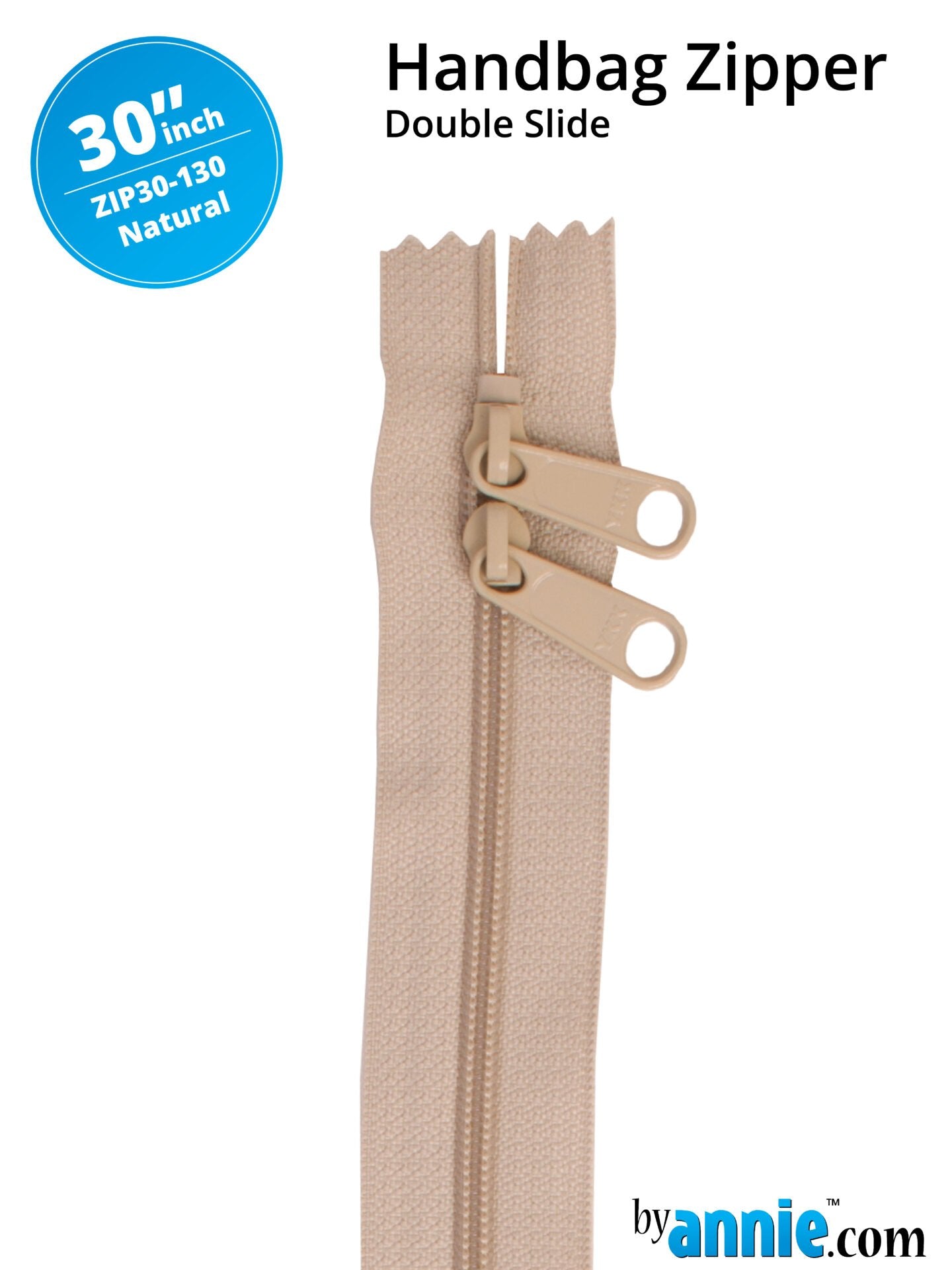 30" Handbag Zippers Double Slide - Natural image 0