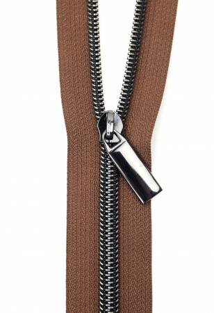 Brown #5 Nylon Gunmetal Coil Zippers: 3 Yards with 9 Pulls by Sallie Tomato image 0