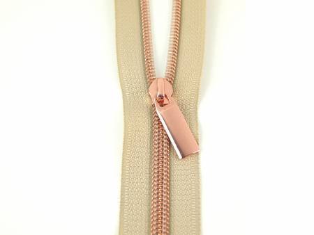 Beige #5 Nylon Rose Gold Coil Zippers: 3 Yards with 9 Pulls by Sallie Tomato image 0