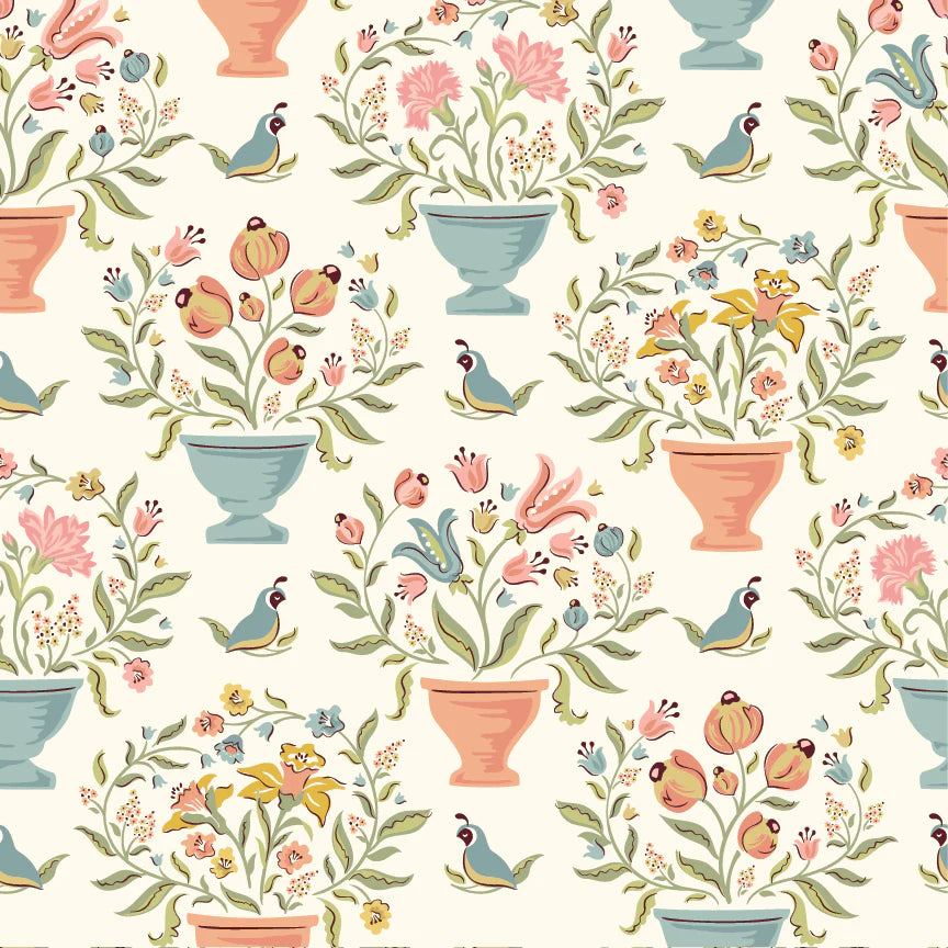 Wildwood Dwellings by Poppie Cotton - Flower Pots Cream image 0