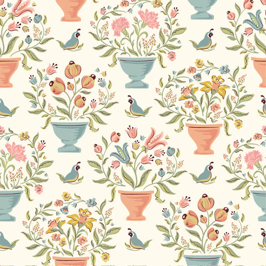 Wildwood Dwellings by Poppie Cotton - Flower Pots Cream image 0