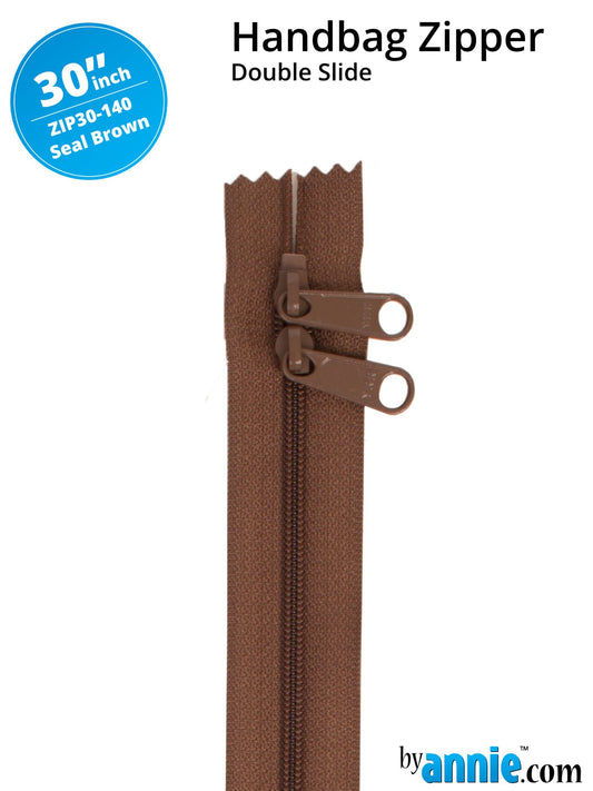 30" Handbag Zippers Double Slide - Seal Brown image 0