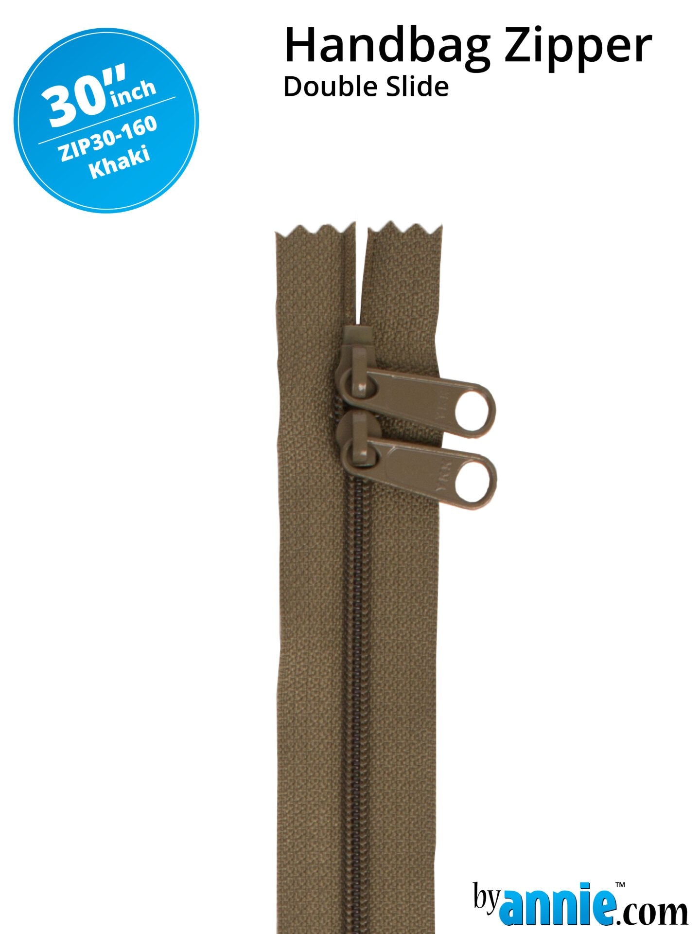 30" Handbag Zippers Double Slide - Khaki image 0