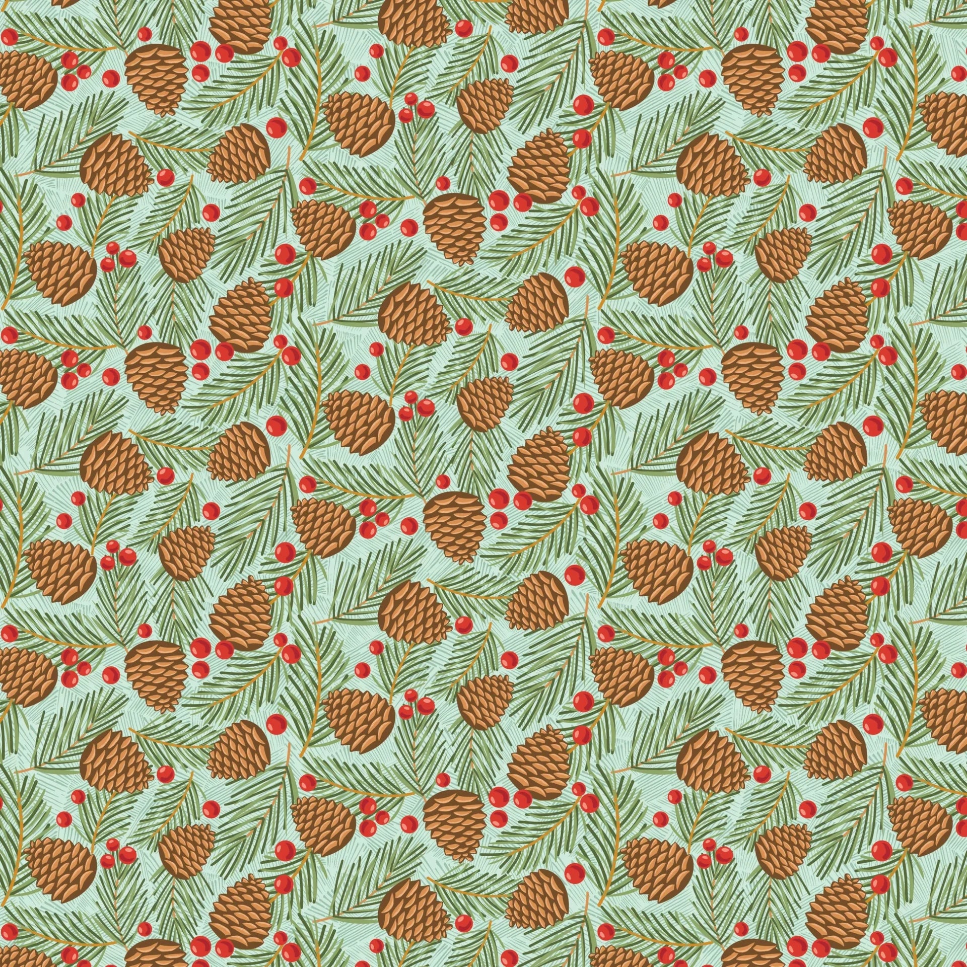 Prairie Christmas by Poppie Cotton - Traditional Pine Cones Teal image 0