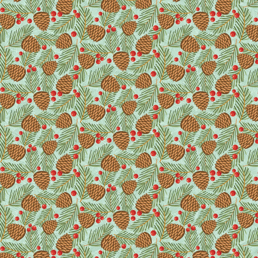 Prairie Christmas by Poppie Cotton - Traditional Pine Cones Teal image 0