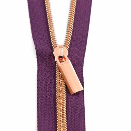 Purple #5 Nylon Rose Gold Coil Zippers: 3 Yards with 9 Pulls by Sallie Tomato image 0