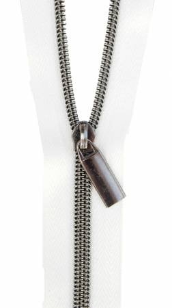 White #5 Nylon Gunmetal Coil Zippers: 3 Yards with 9 Pulls by Sallie Tomato image 0