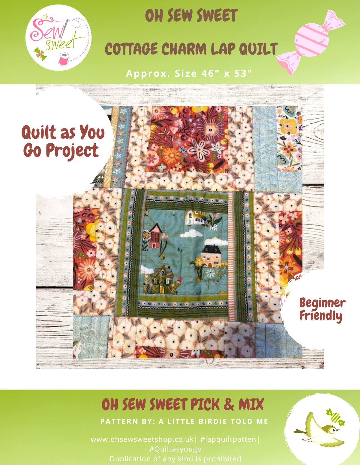NEW Cottage Charm Quilt As You Go Pattern - Printed Version
