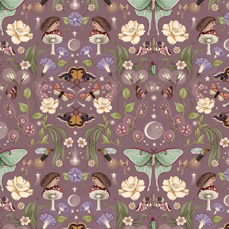 Nocturnal Garden - Lunar Moths AUBERGINE
