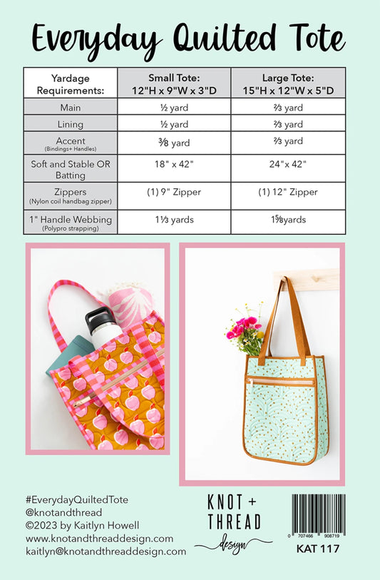 Everyday Quilted Tote Pattern by Knot & Thread