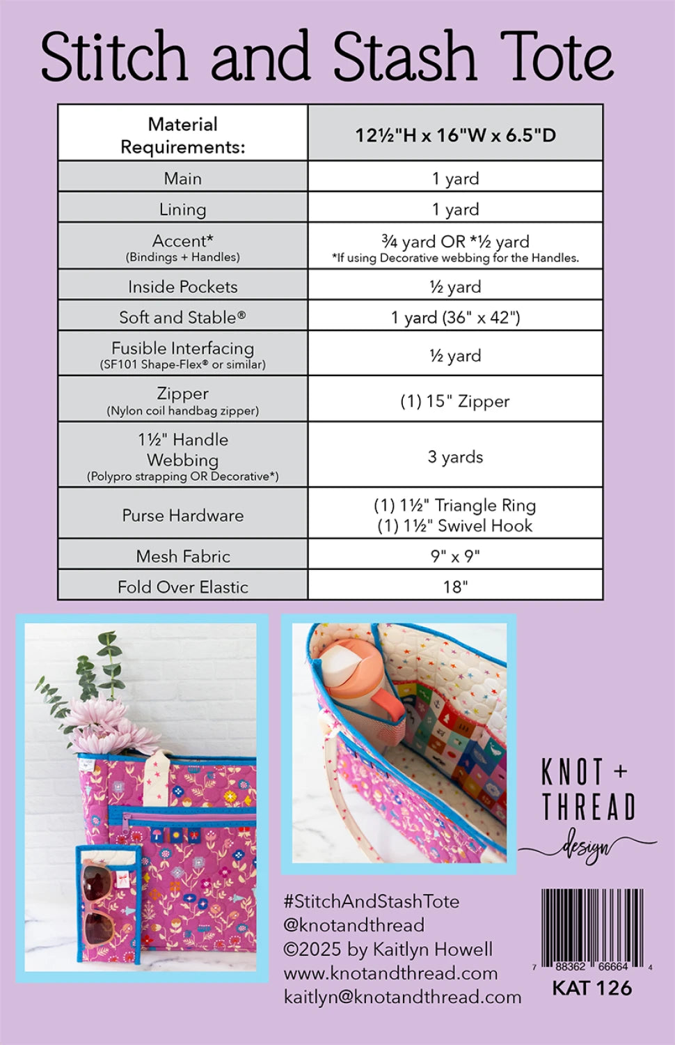 Stitch and Stash Tote Pattern by Knot & Thread