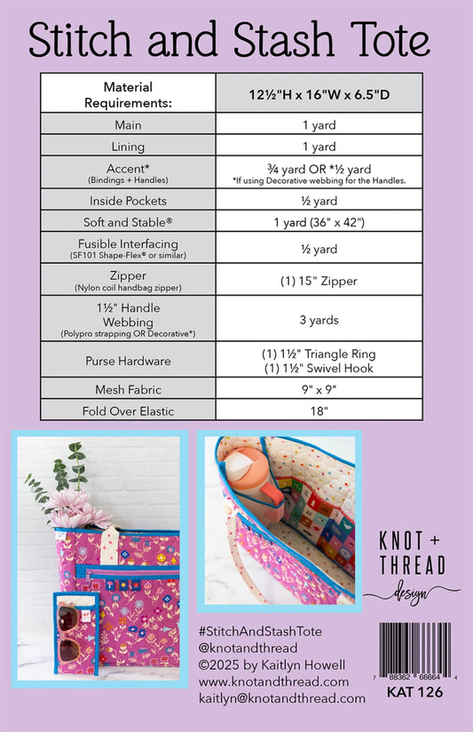 Stitch and Stash Tote Pattern by Knot & Thread