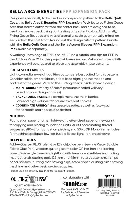 Bella Arcs and Beauties - FPP Expansion Pack (for Bella Quilted Coat) - ByAnnie Pattern By Quilting Elissa