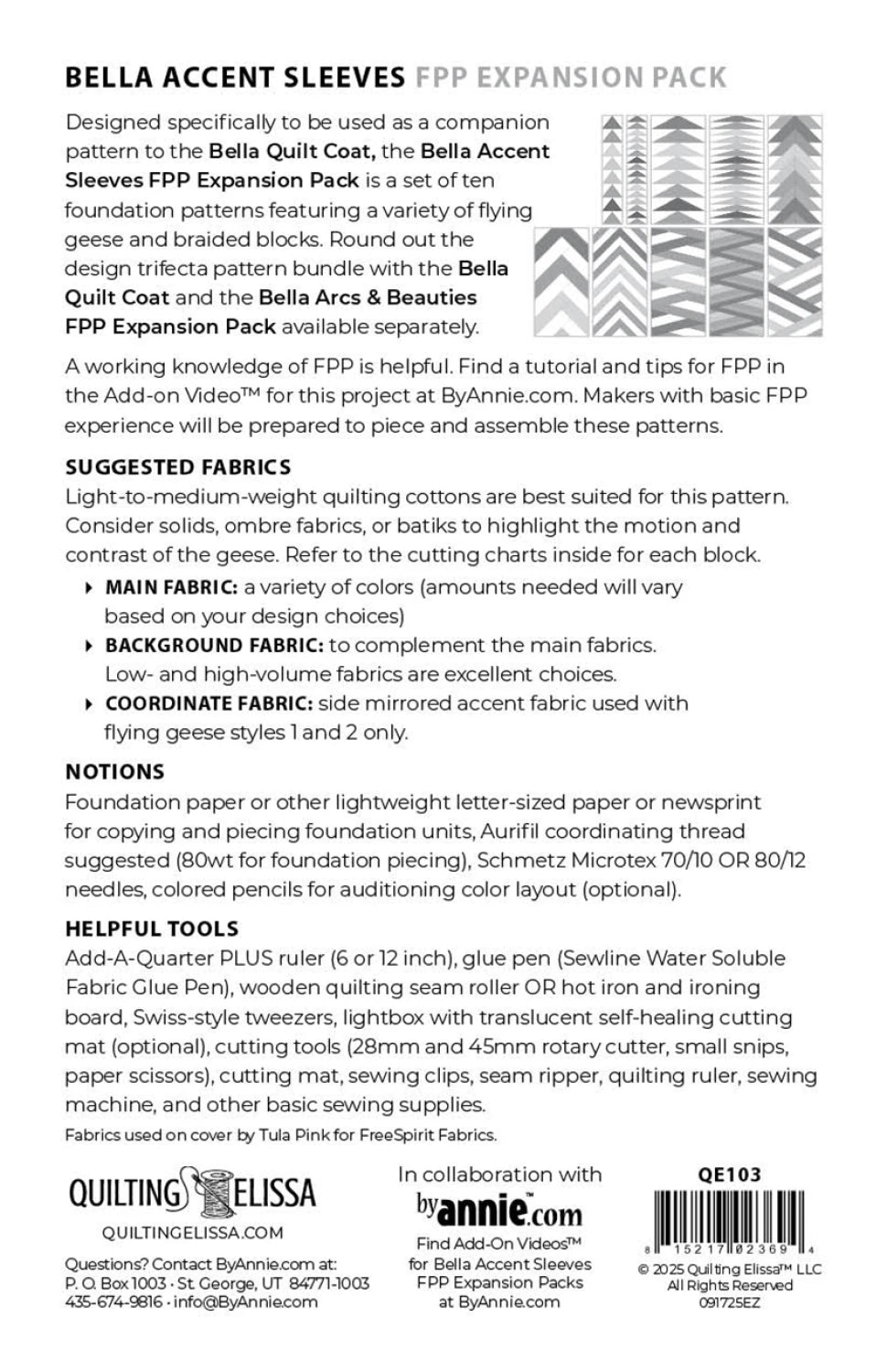 Bella Accent Sleeves - FPP Expansion Pack (for Bella Quilted Coat) - ByAnnie Pattern By Quilting Elissa