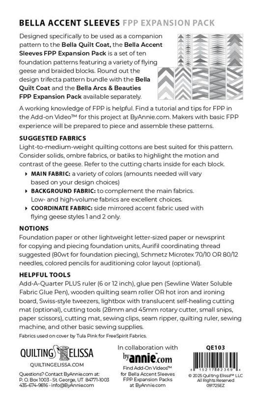 Bella Accent Sleeves - FPP Expansion Pack (for Bella Quilted Coat) - ByAnnie Pattern By Quilting Elissa
