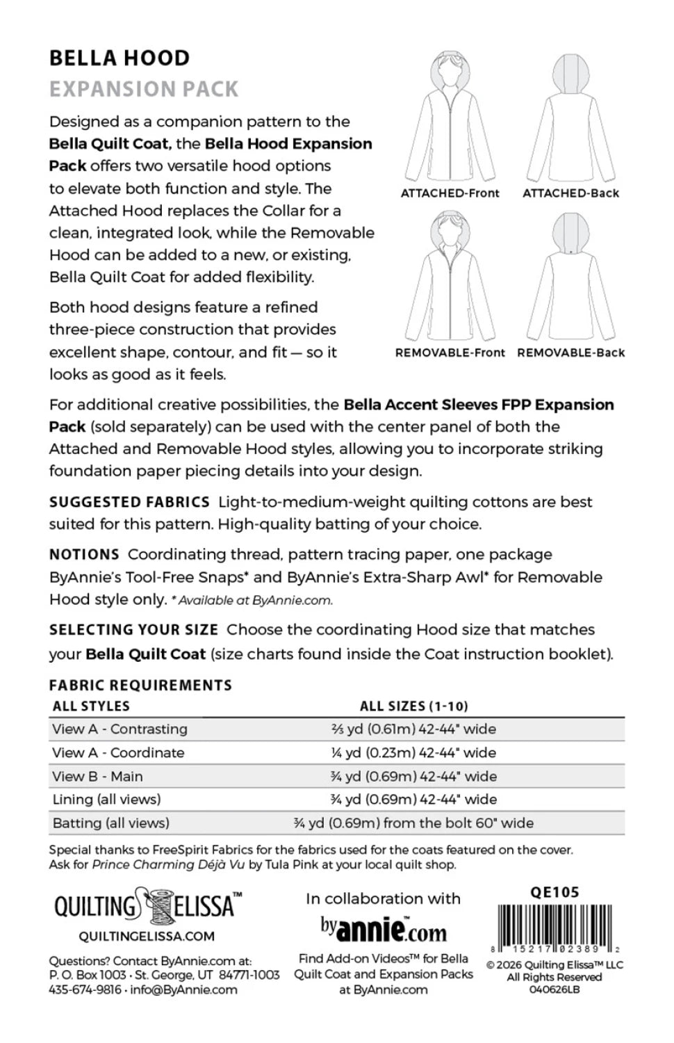 Bella Hood Expansion Pack (for Bella Quilted Coat) - ByAnnie Pattern By Quilting Elissa