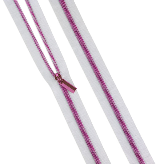 White #5 Nylon Tula Pink Coil Zipper 3yds and 9 Pulls by Sallie Tomato