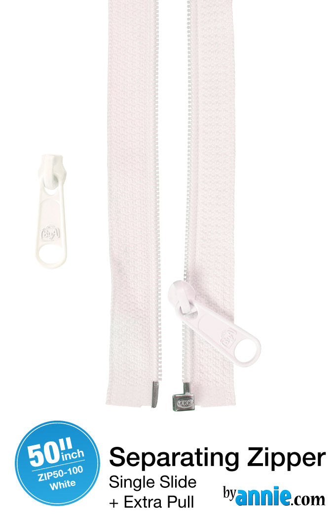 50in Separating Zipper and Extra Slide White - ByAnnie