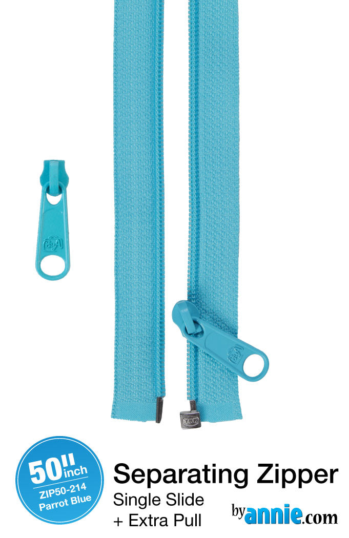 50in Separating Zipper and Extra Slide Parrot Blue - ByAnnie