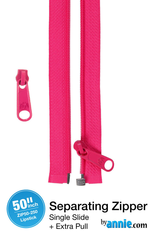 50in Separating Zipper and Extra Slide Lipstick Pink - ByAnnie