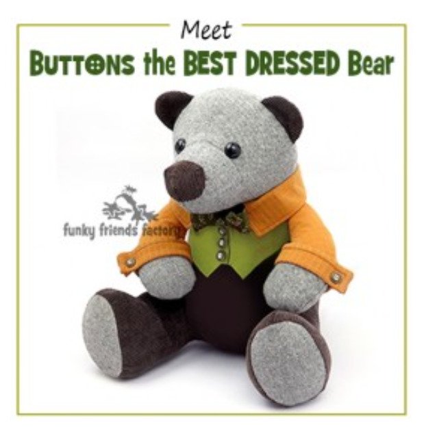 Buttons The Best Dressed Teddy Bear - Funky Friends Factory Pattern image 0